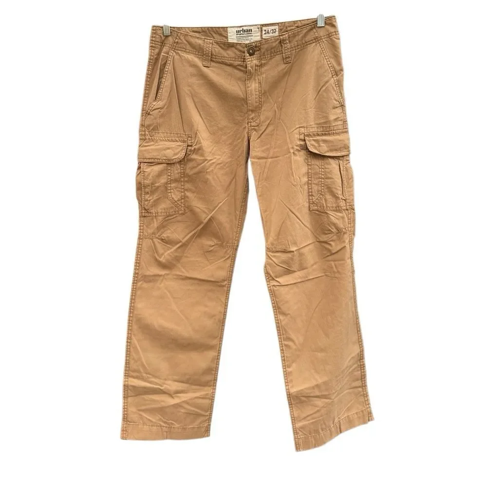 Urban Pipeline Men's Straight Leg Cargo Pants in Tan Khaki Size 34/32